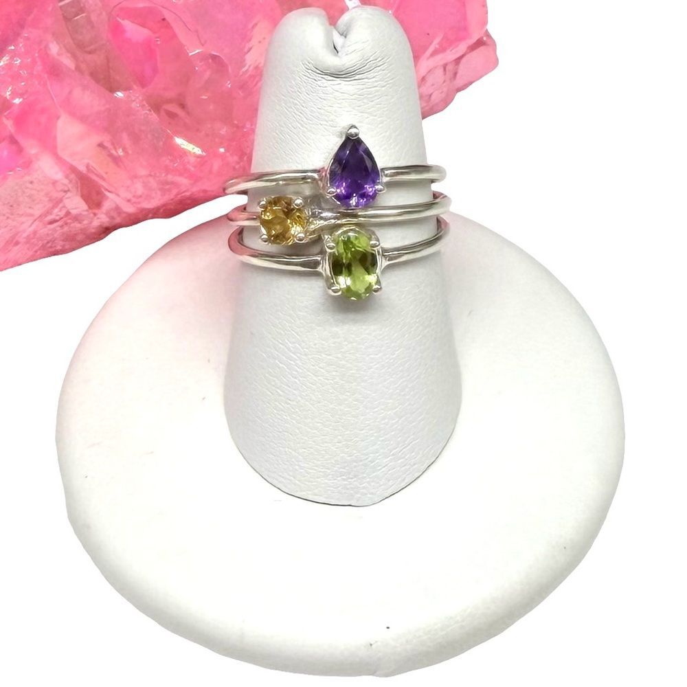 Amethyst Peridot Citrine Stacking Ring Set Size 5 Solid 925 Sterling Silver